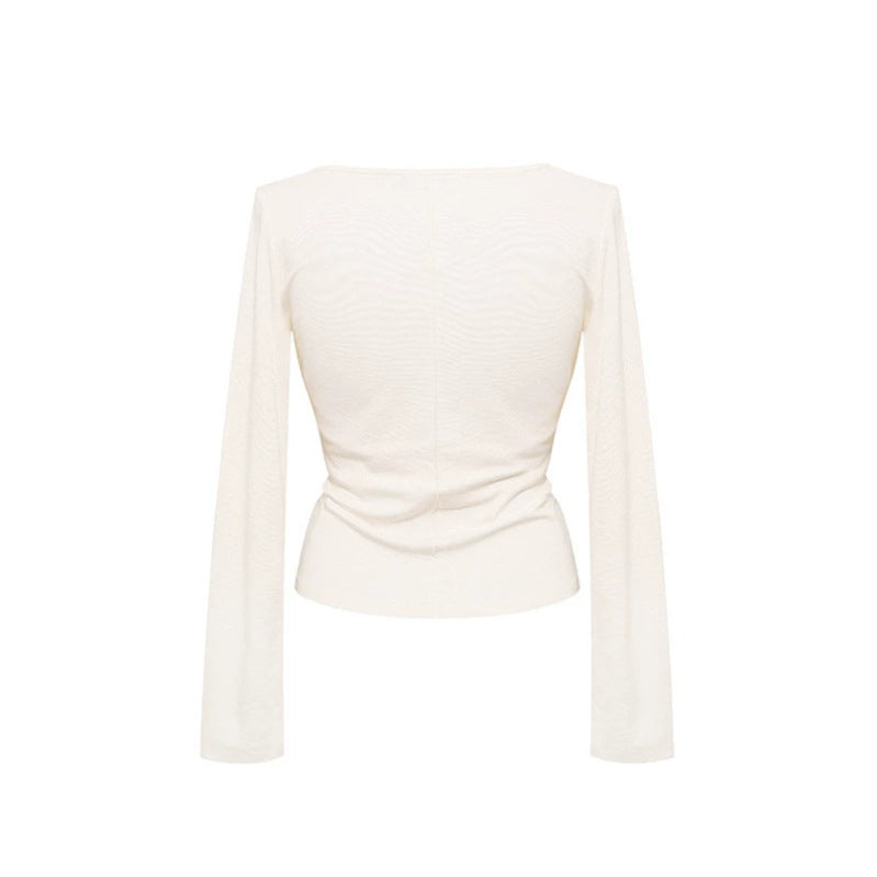 Women's long sleeve top with halter neck, wrap look and fitted cut Amarae