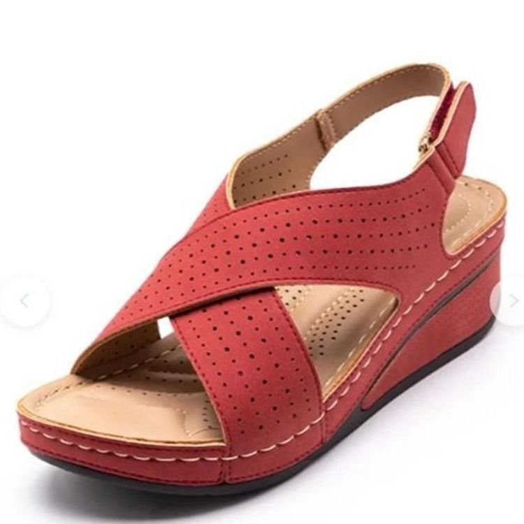 Wedge sandals for women with perforated details and adjustable strap Lune London