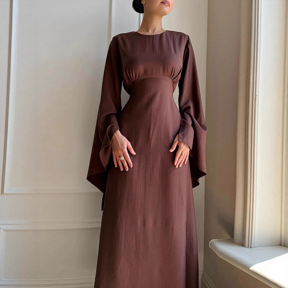 Ladies maxi dress with flared trumpet sleeves and fitted empire silhouette Amarae