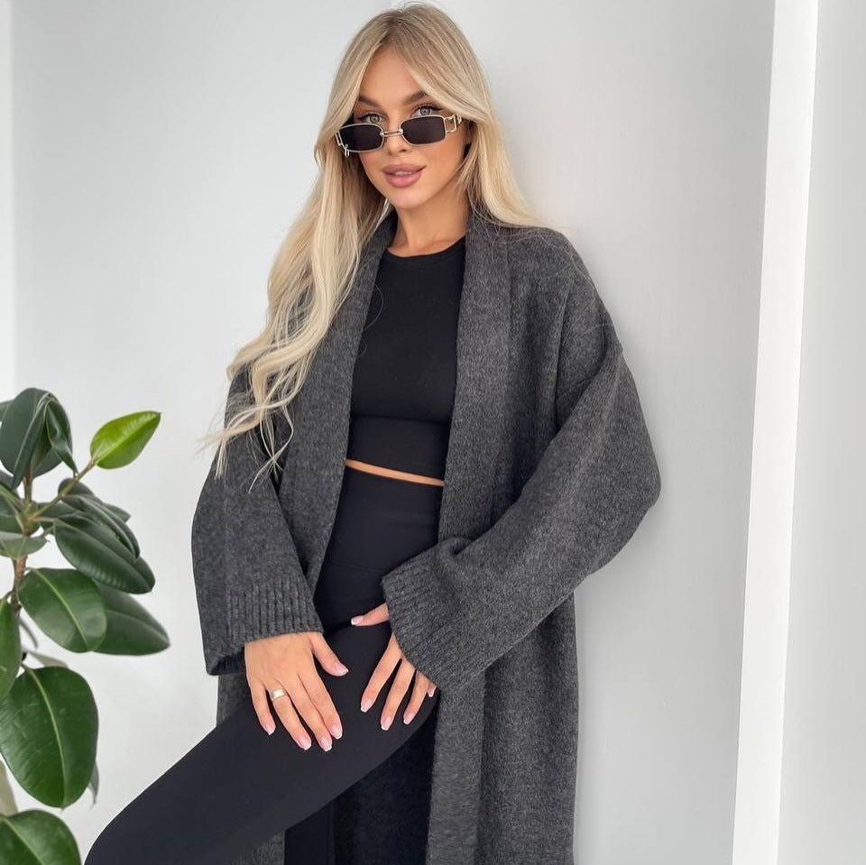 Ladies Long Cardigan with Deep Collar Lune London