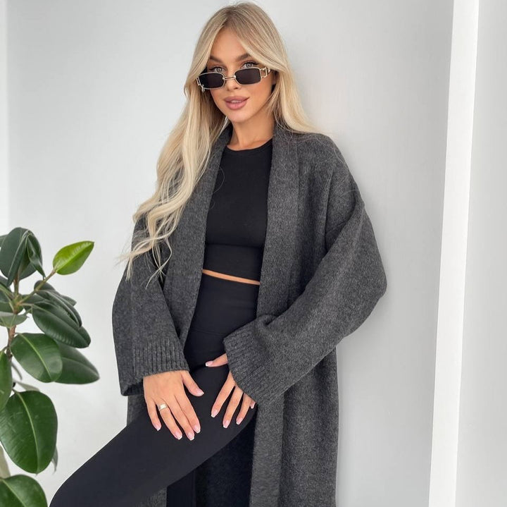 Ladies Long Cardigan with Deep Collar Lune London
