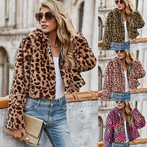 Faux fur jacket for women with an elegant leopard pattern and a modern cut Amarae