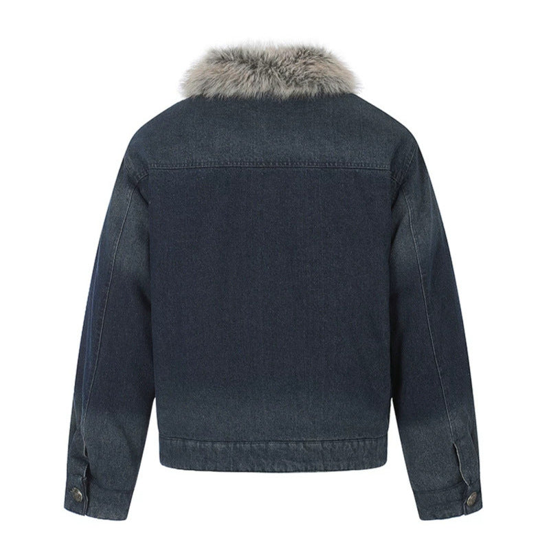 Ladies' denim jacket with faux fur collar and military decorative buttons Amarae