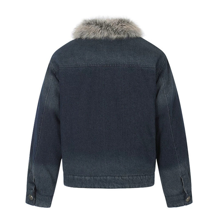 Ladies' denim jacket with faux fur collar and military decorative buttons Amarae