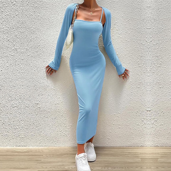 Robe maxi à manches longues pour femmes avec décolleté carré chic et coupe flatteuse Chic & Stil