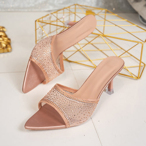 Women Glamour Mules with sparkling rhinestones and a chic and transparent upper Amarae