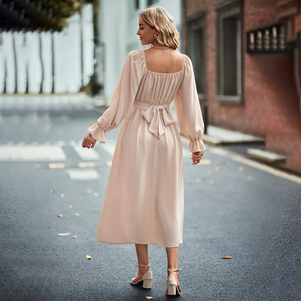 Robe midi pour femme avec drapés élégants et manches bouffantes longues Chic & Stil