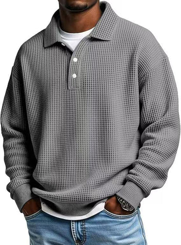 Honeycomb knit pullover for men with polo collar and button placket Amarae