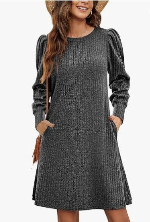 Sweater dress for women with ruffle details and side pockets Lune London