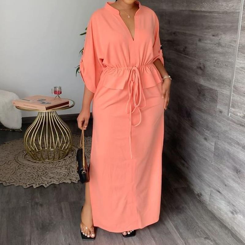Robe maxi décontractée pour femmes avec ceinture et larges manches Chic & Stil