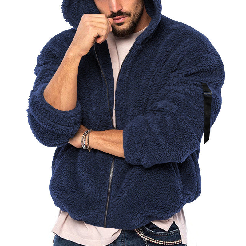 Fleece jacket for men with hood and practical zippered pockets Lune London