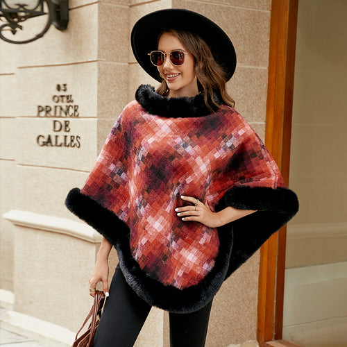 Ladies fashion poncho with luxurious faux fur collar Amarae