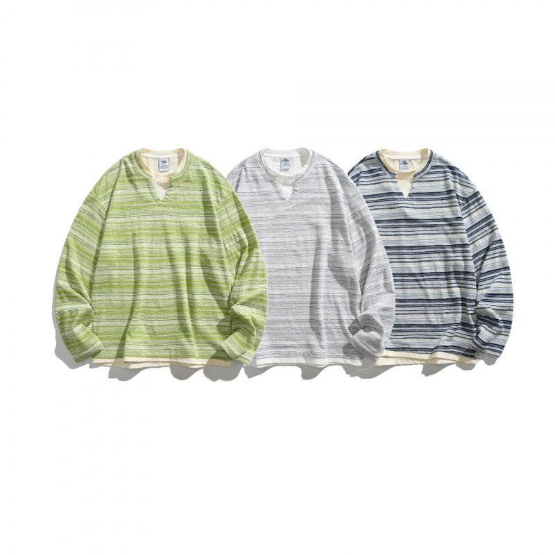 Unisex Striped Oversized Sweater with V-Inset and Layered Look Amarae