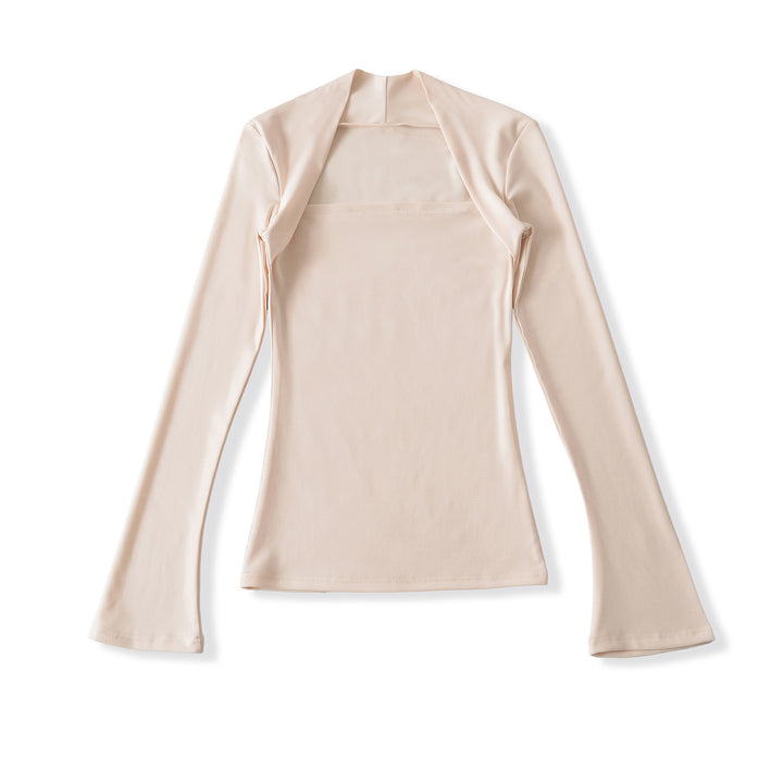 Women's fitted long-sleeve top with wide shawl collar and trumpet sleeves Amarae