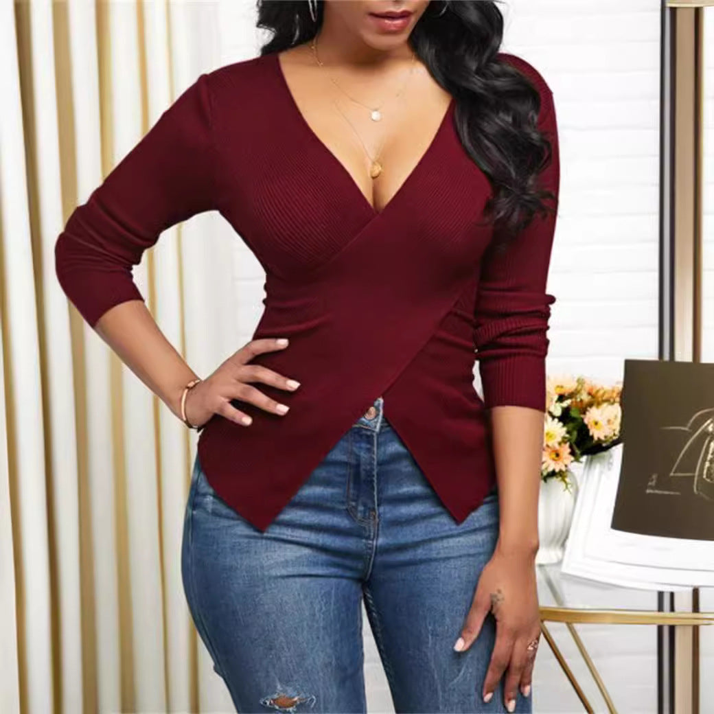 Women’s tie-top with deep V-neck and fine rib design Lune London