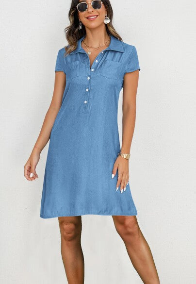 Polo dress for women with buttoned neckline and chest pockets Lune London
