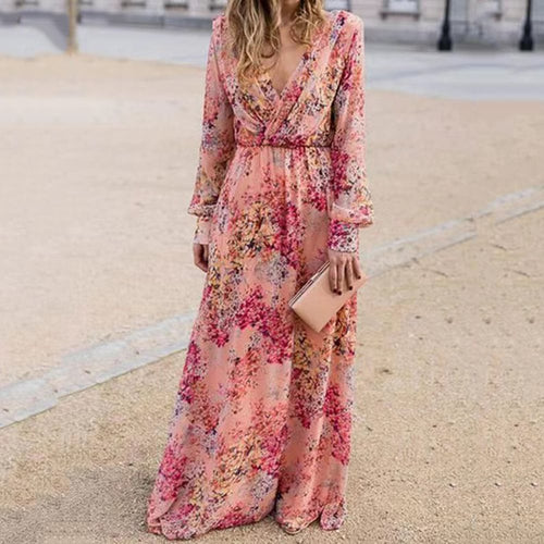 Maxi dress for women with voluminous sleeves and an elegant floral design Amarae