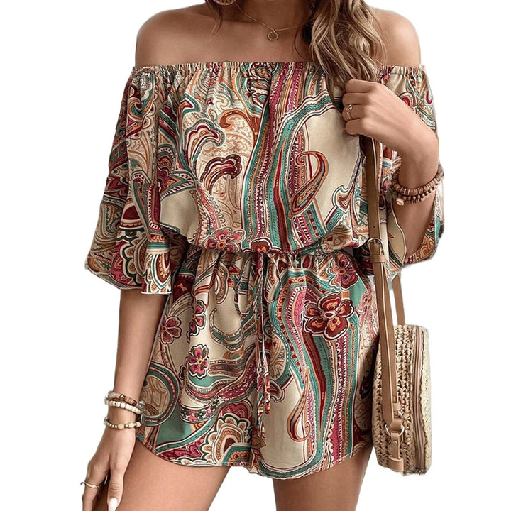 Ladies Off-Shoulder Paisley Print Jumpsuit with Chic Cord Detail and Style