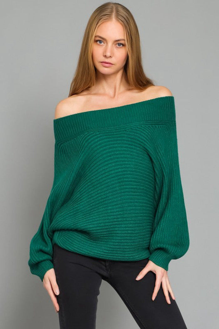 Pull femme décontracté avec décolleté asymétrique et manches larges Lune London