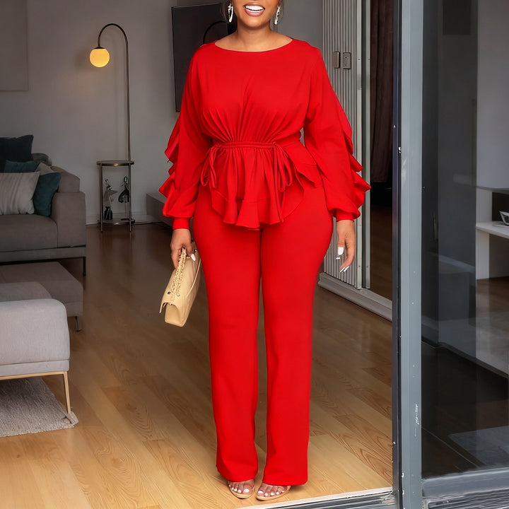 Ladies elegant jumpsuit with ruffle details and a fitted cut Lune London