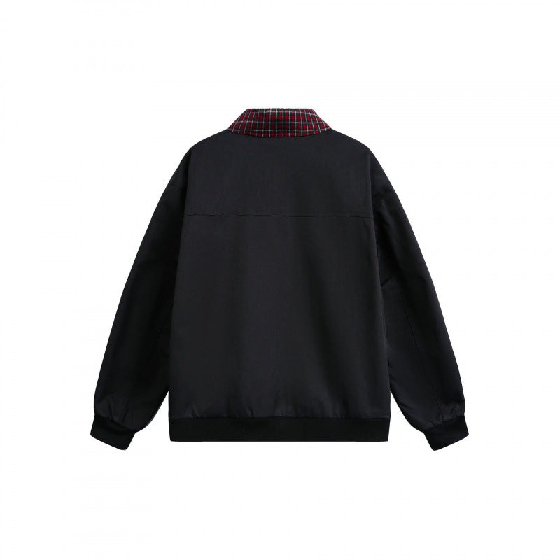 Unisex Reversible Zipper Jacket with Checkered Pattern and Smooth Back Amarae