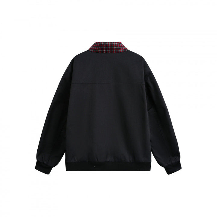 Unisex Reversible Zipper Jacket with Checkered Pattern and Smooth Back Amarae
