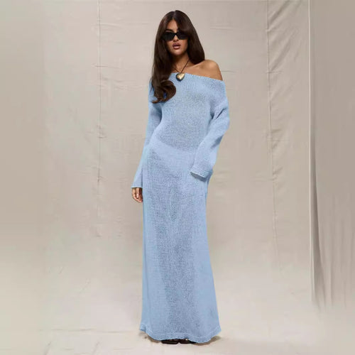 Maxi dress for women in lightweight crochet with off-shoulder design Amarae