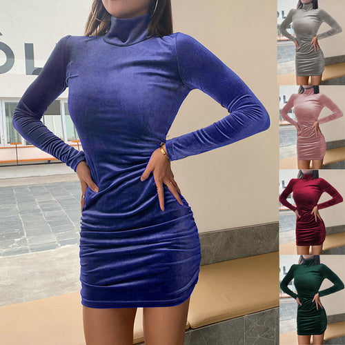 Exclusive mini velvet dress for women with high collar and refined ruffle details Amarae