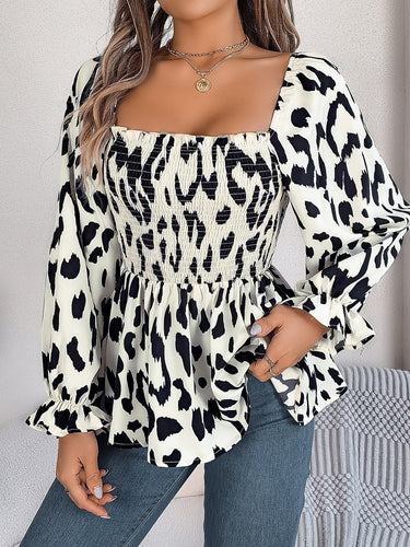 Lace blouse for women with bishop-style sleeves and ruffled top Amarae