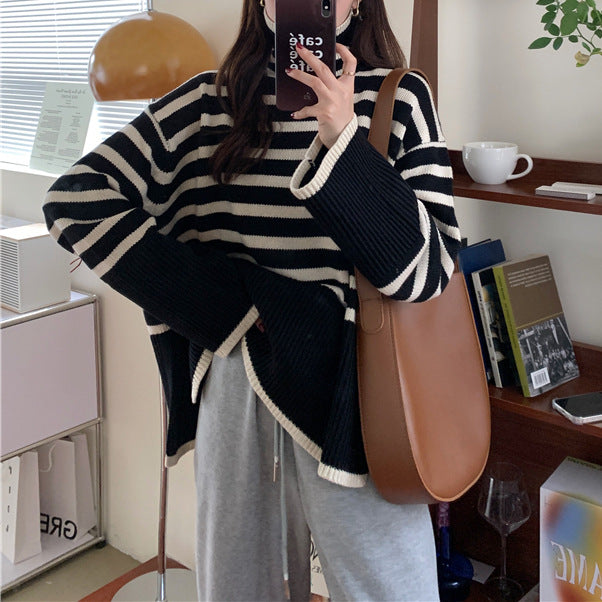 Pull en tricot décontracté pour femme avec design rayé et coupe confortable Chic & Stil
