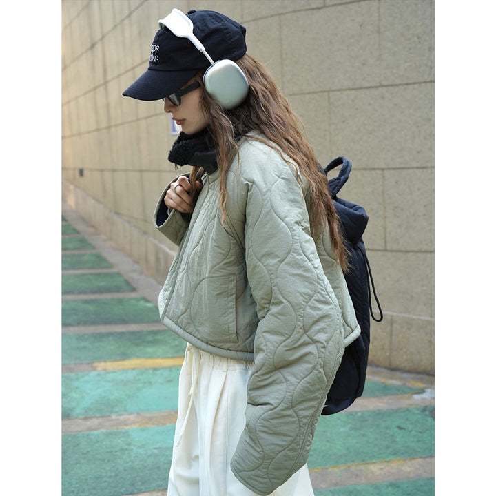Women's Short Cut Quilted Bomber Jacket with Teddy Lining Amarae