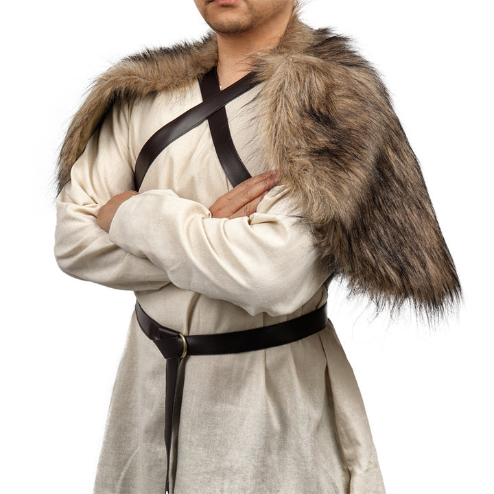 Men's Viking-inspired shoulder cape made of soft faux fur with adjustable leather straps Amarae