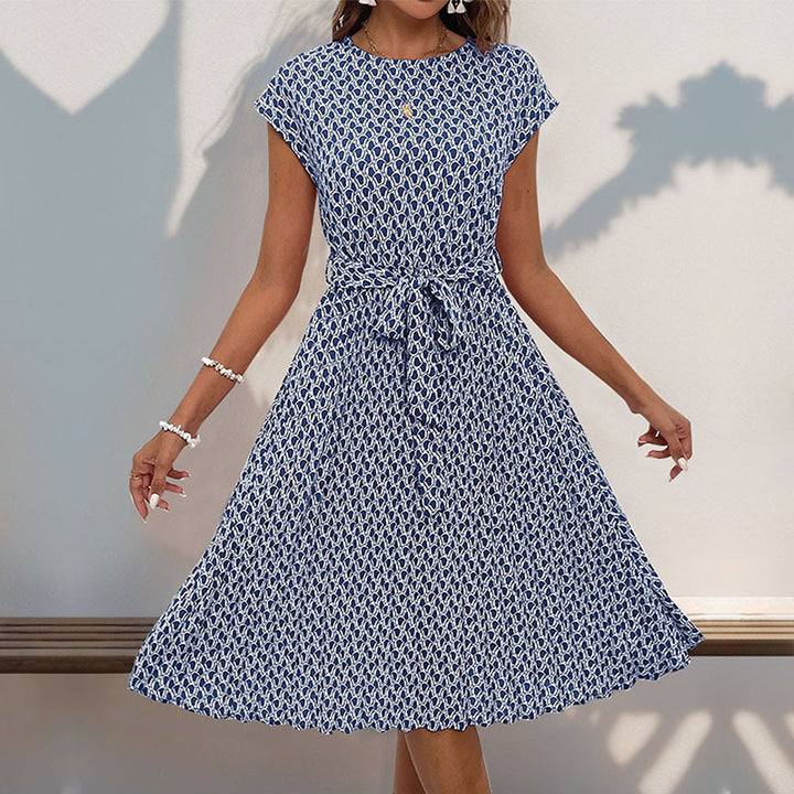 Mid-length floral print dress for women with adjustable waist drawstring Lune London