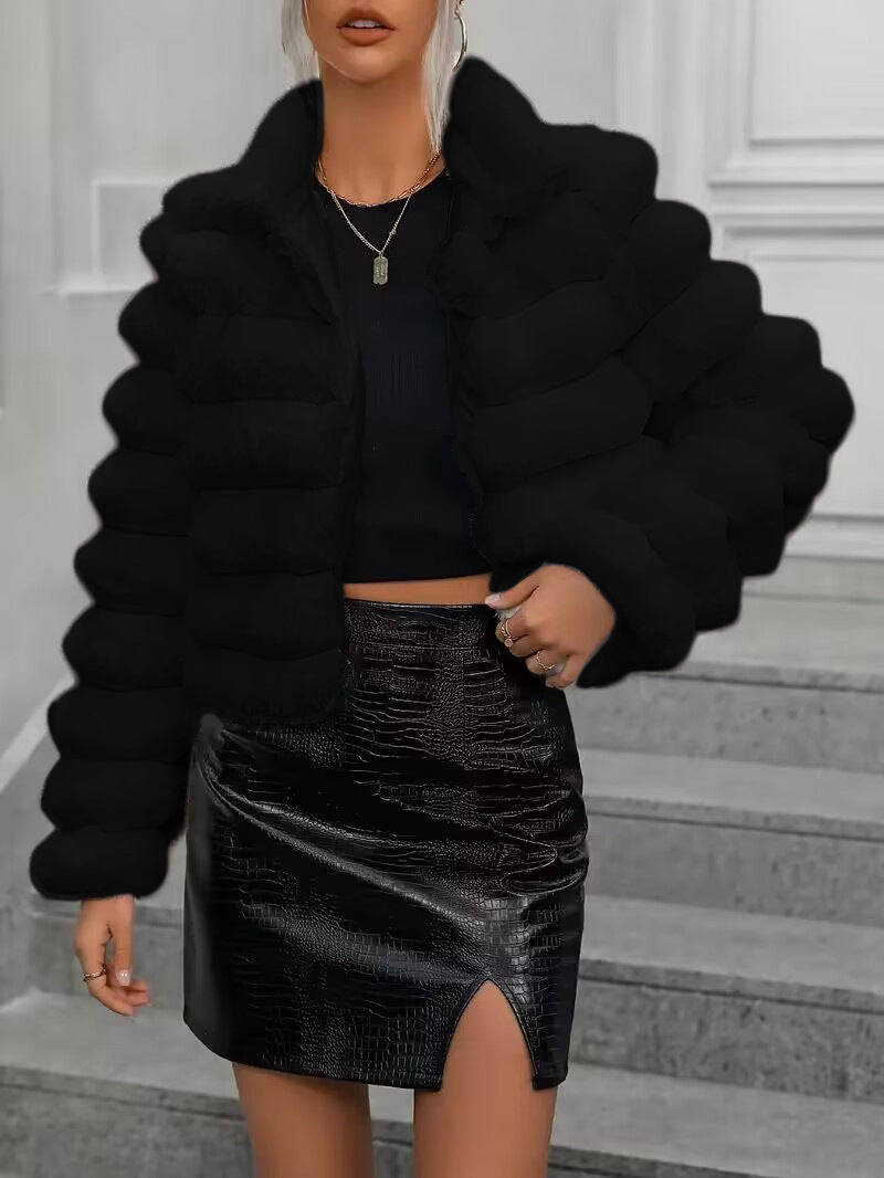 Quilted faux fur jacket for women with high collar Lune London