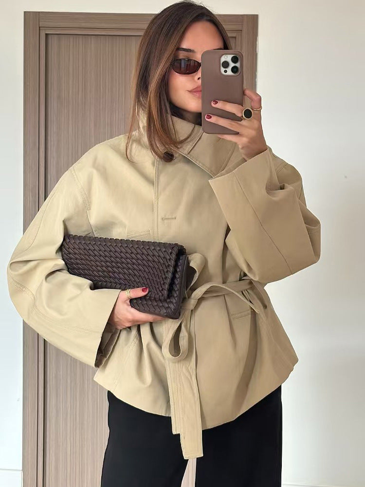 Women's short jacket in kimono style with tie belt and dropped sleeves Amarae