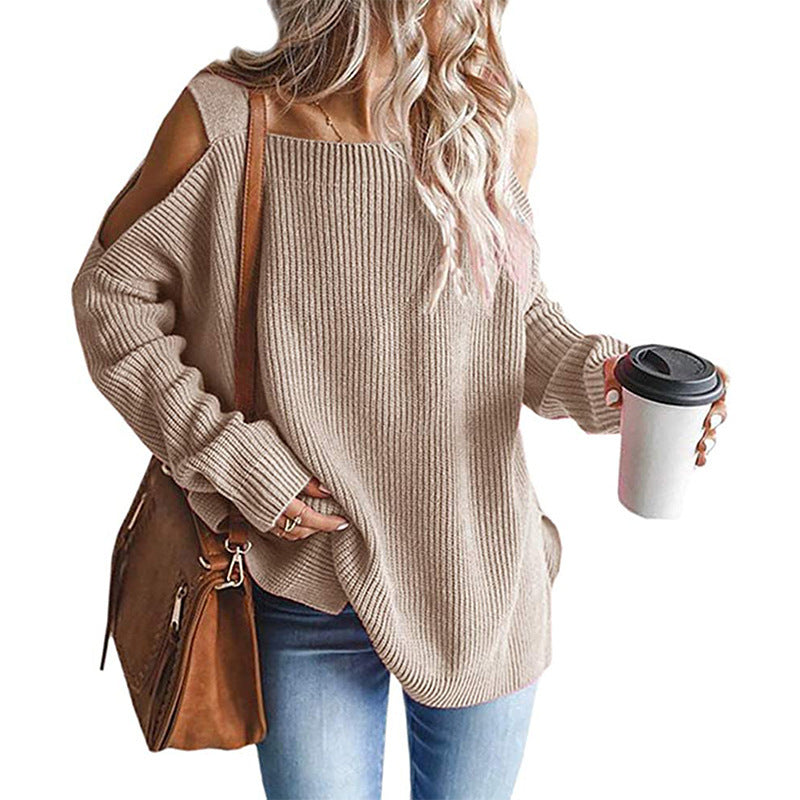 Pull-over tricot off-shoulder pour femmes avec matériau doux et coupe décontractée Lune London