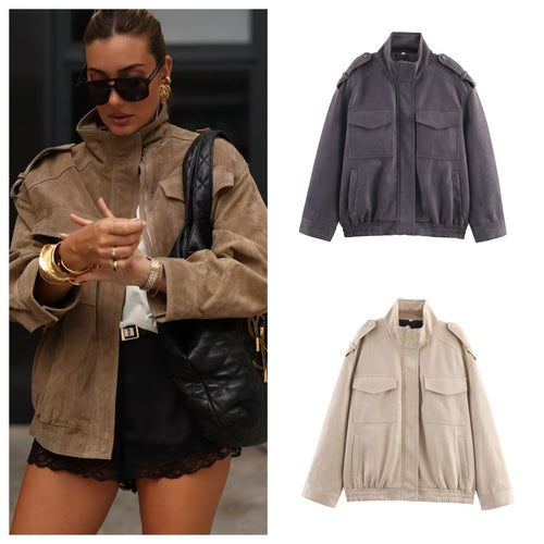 Women’s stylish utility jacket with high collar and practical pockets Amarae