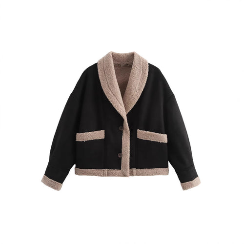 Ladies oversized cozy jacket with elegant collar and practical pockets Amarae