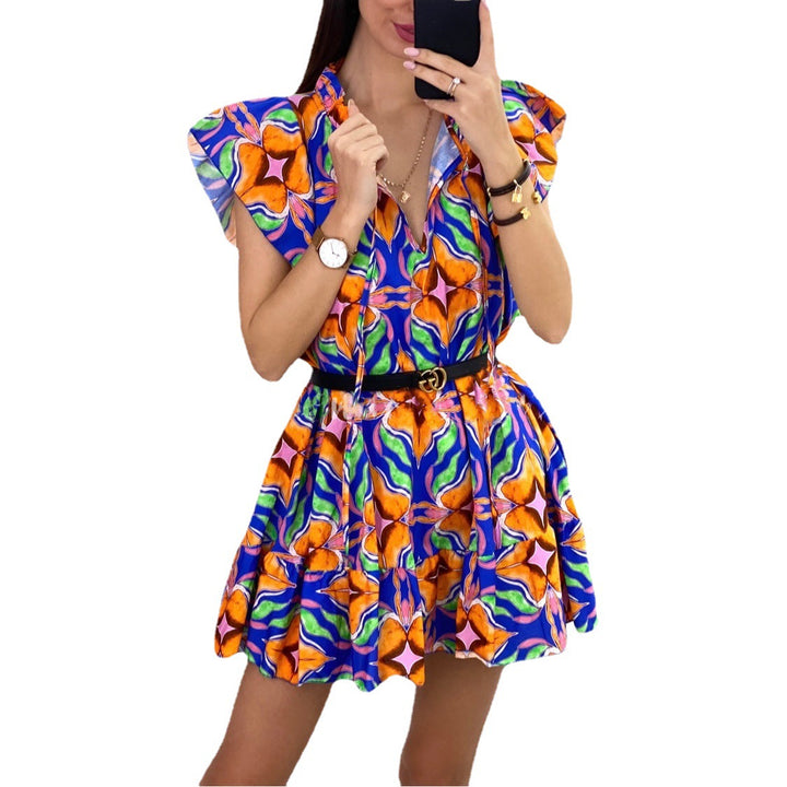 Elegant mini floral dress for women with gathered hems Lune London