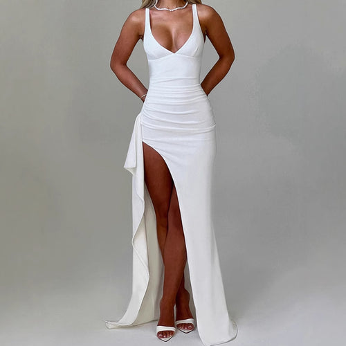 Elegant maxi dresses for women with a side slit and seductive V-neck Amarae