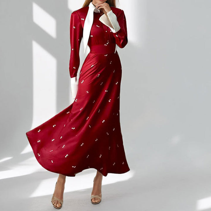 Robe Maxi Élégante Femme avec Drapé Artistique et Manches Longues Chic & Stil