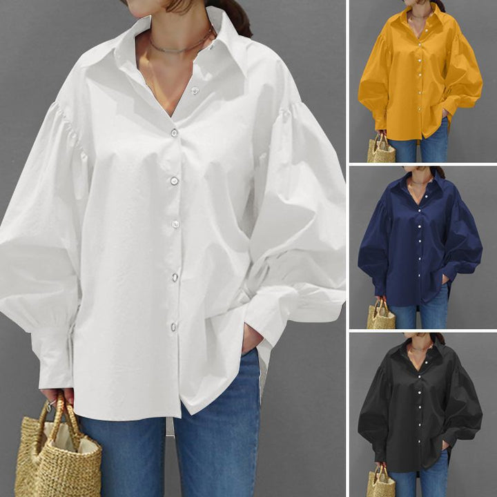 Women's Oversize Blouse with Balloon Sleeves and Shirt Collar Amarae