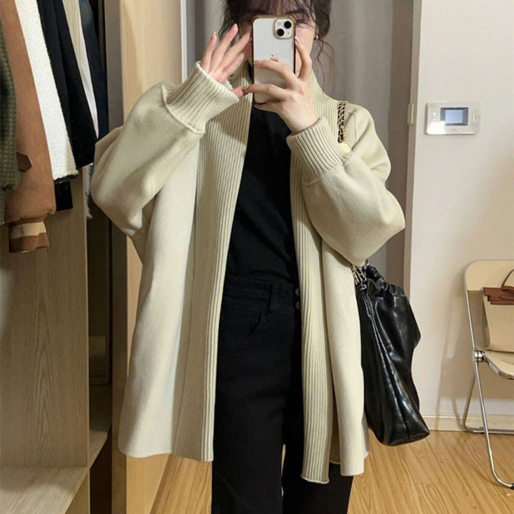 Ladies Oversized Trendy Cardigan with Textured Collar Lune London