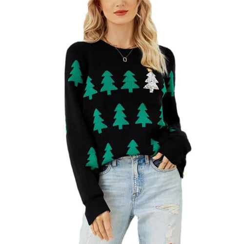 Amarae Women's Festive Knit Sweater with Christmas Tree Pattern