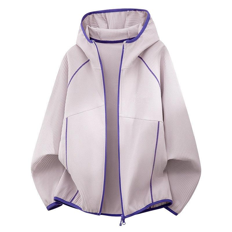 Women's hooded jacket made of breathable waffle knit with oversized cut and zipper