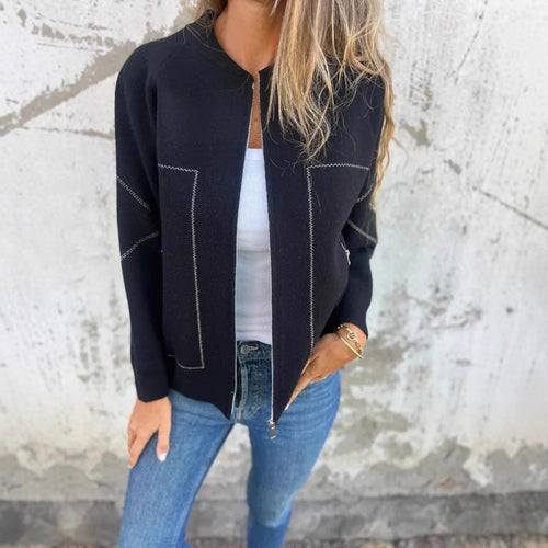 Ladies' knit jacket with stylish zipper details and a fine textured pattern Amarae
