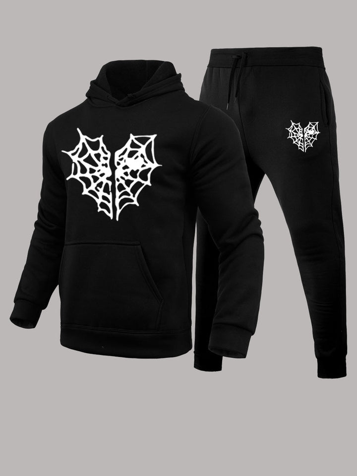 Hoodie and jogger pants set for men with unique spider web pattern Lune London