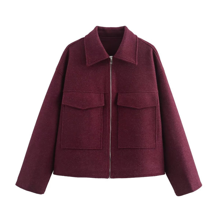 Women's wool blend jacket with large chest pockets Lune London