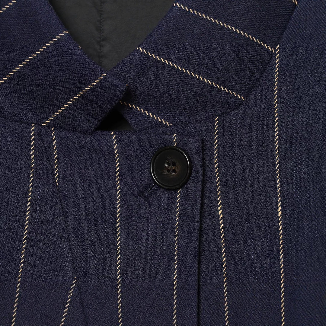 Ladies short blazer in boxy cut with stand-up collar and pinstripes Amarae