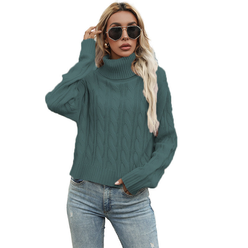 Chunky knit sweater for women with high collar and elegant twisted pattern Lune London